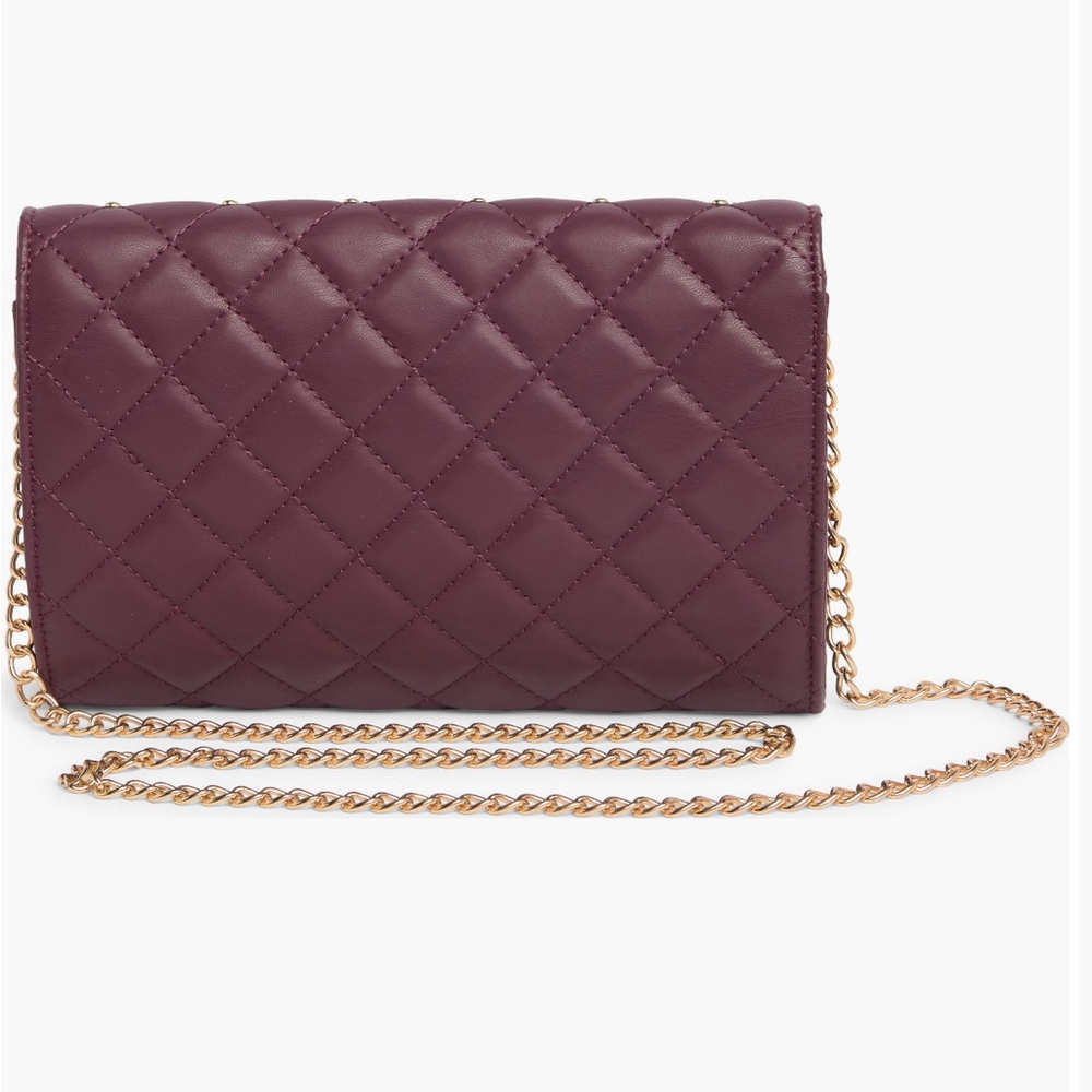 Badgley Mischka Quilted Shoulder Bag in Burgundy/gold studs and crossbody NWT - Picture 2 of 7
